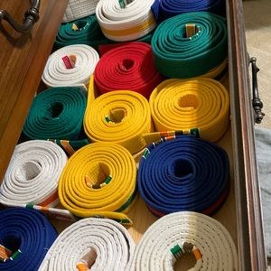 Taekwondo belts- various colors; total-18
